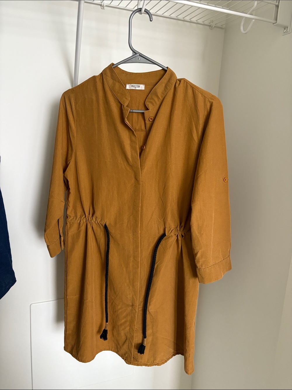 Mustard Drawstring Shirt Dress